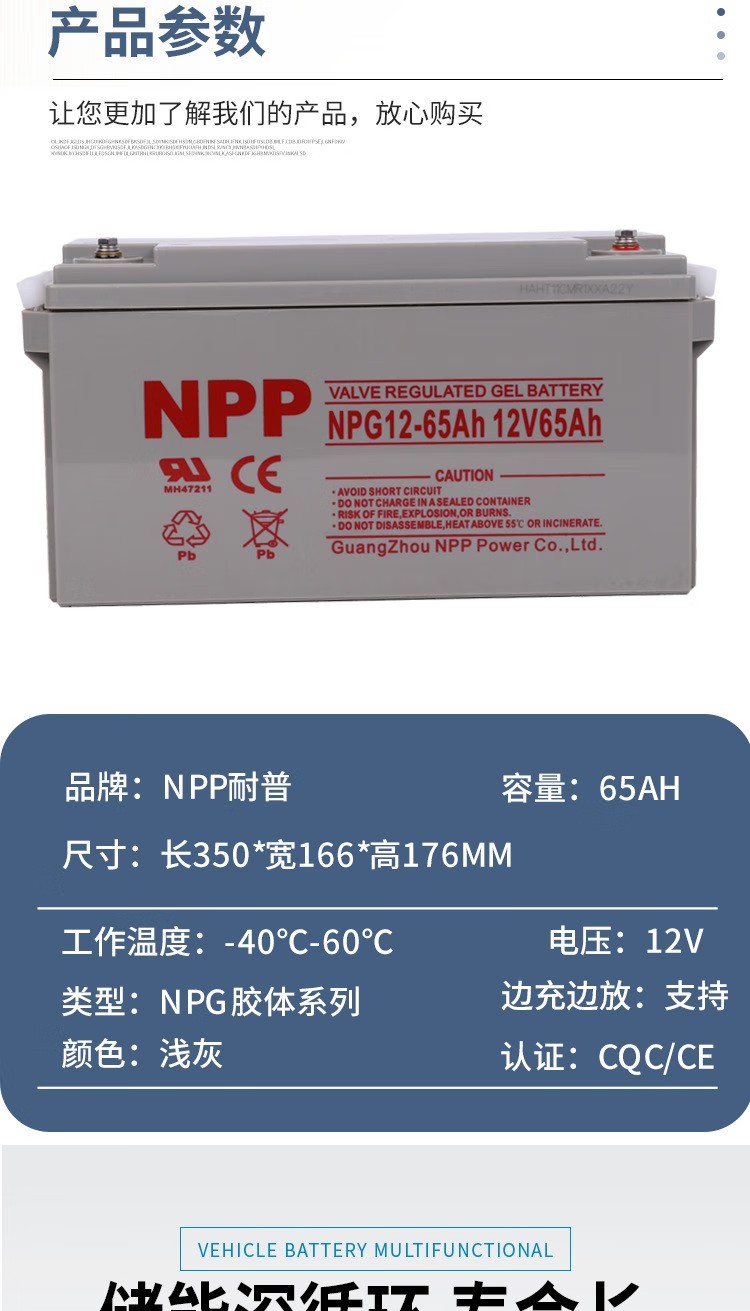 NPP耐普NPG12-65Ah铅酸免维护胶体蓄电池12V65AH NPP耐普NPG12-65Ah铅酸免维护胶体蓄电池12V65AH